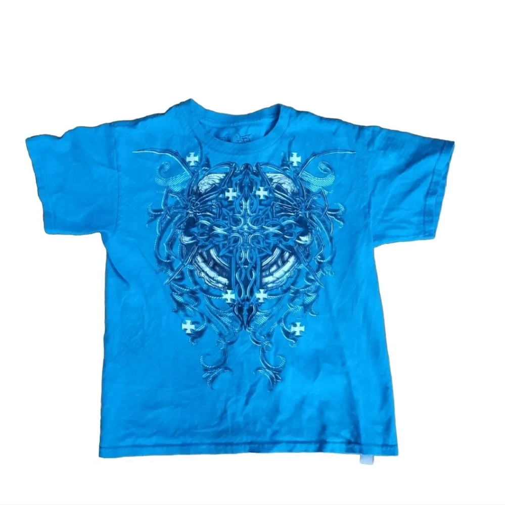 VTG Y2K 2000s MMA ELITE FRONT ALL OVER BLUE T SHIRT